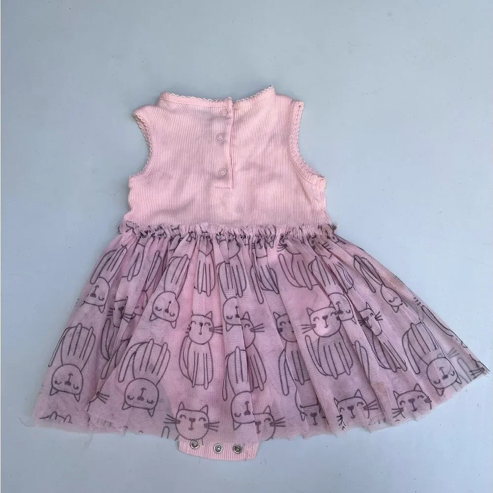 Absorba Dress Baby Girls  Pink Kitty Cat Tulle Tank Tutu Summer 9 month